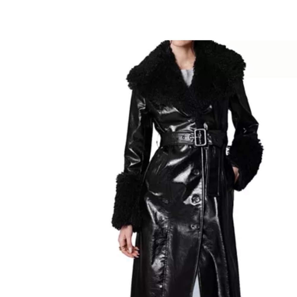 7 for all Mankind Faux Fur Trim Patent Trench Coat, - Picture 2 of 6